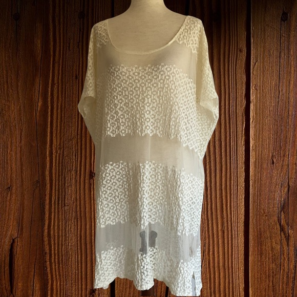 Free People Lace Sheer Mesh High/Low Tunic Swim Cover Up Medium